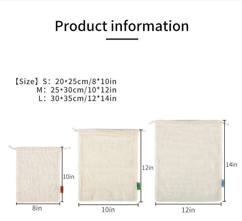 Reusable Cotton Mesh Produce Bags with Drawstring Organic Cotton Durable Washable with Grocery Shopping Bags Produce Mesh Bags Se9fca8fe279d4625bc90042bc63940efb