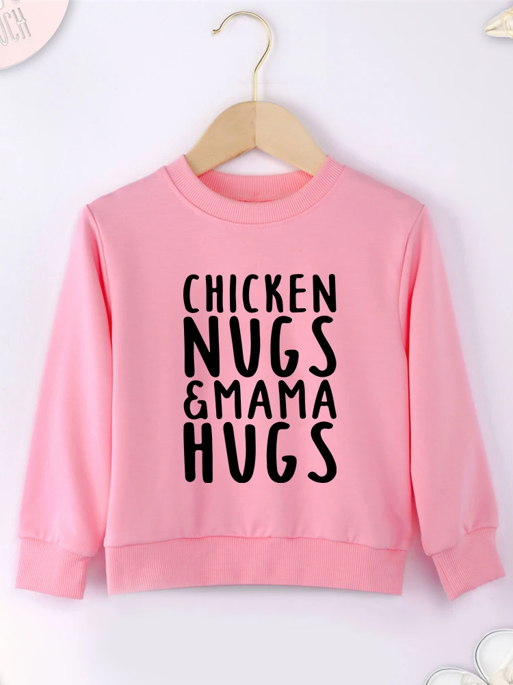 Chicken Hugs & Mama Hugs Print Minimalist Pink Kids Hoodless Y2K Style Baby Girl Boy Top Clothes Popular Child Sweater Of Unisex