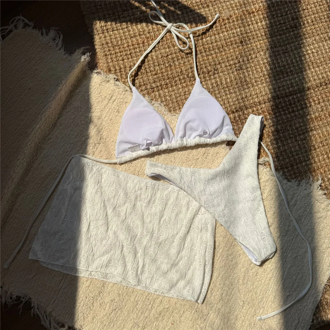 Mit Rock, Neckholder-Bikini, Damen-Badeanzug, dreiteiliges Bikini-Set, Damen-Badebekleidung, brasilianischer, gepolsterter Badeanzug, Badeanzug, Schwimmanzug V7030 – Detail 9