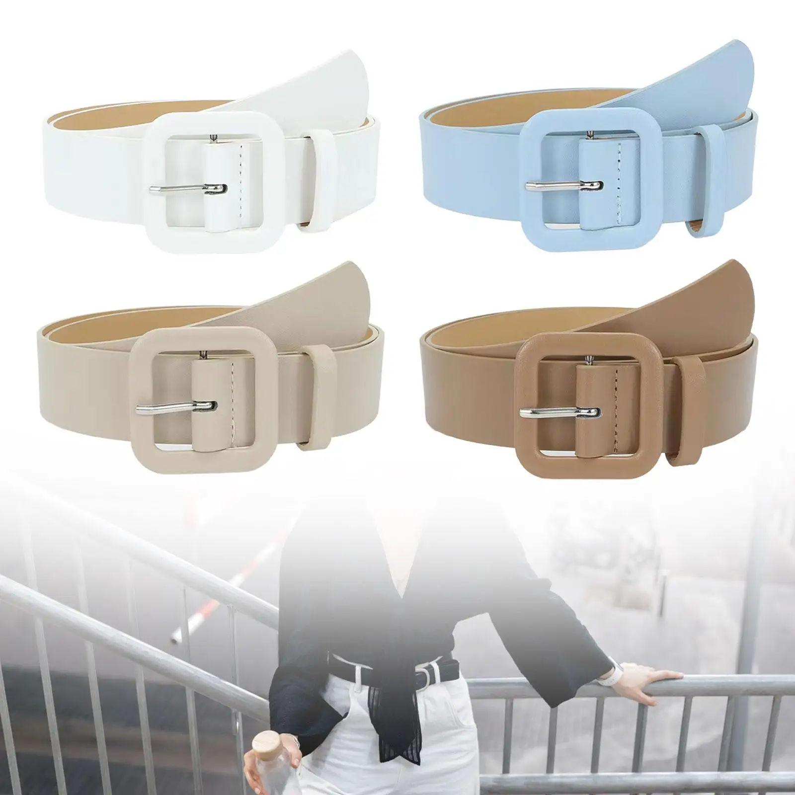 Womens PU Leather Belt Pin Buckle Belt Trendy Dress Belt for Jeans Skirts Coats