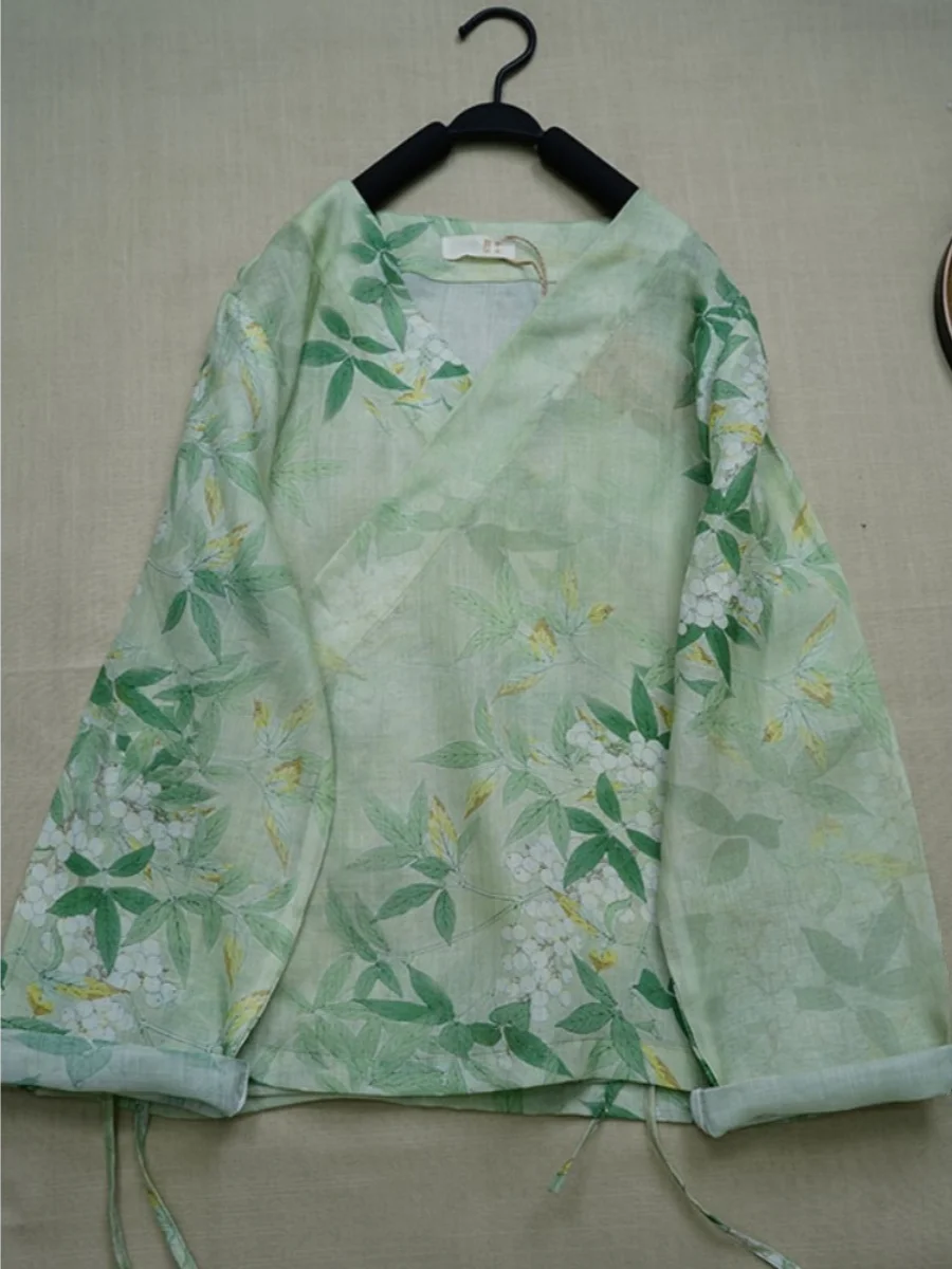 New Chinese Sle Donna Hanfu irt Top e gonna f Set in due pezzi Estate lunga Sve V-Ne Vita alta Pendolarismo Sle