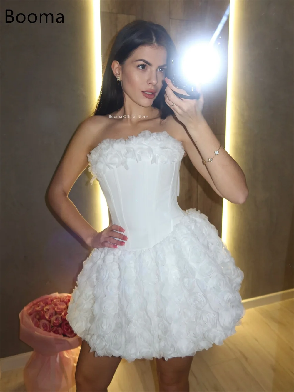 Booma A-Line sin tirantes flores Mini vestidos de novia elegantes sin mangas vestido de novia Simple hecho a medida 2025