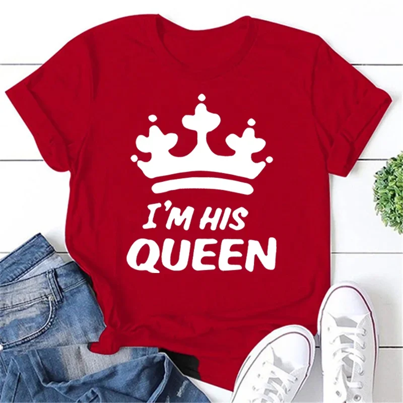 New Queen Printed Short Sleeve Womens Fashion Trend Versatile Loose Design O Neck T Shirt Y2k Cotton Top Female Clothing