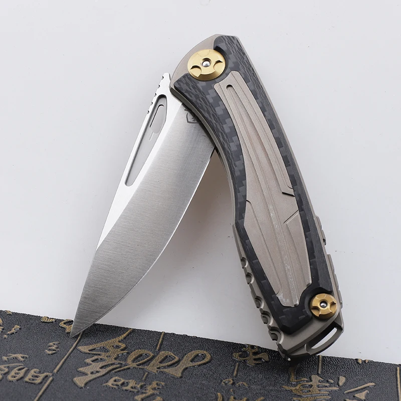 M390 Steel Plate Titanium Alloy+Carbon Fiber Handle Folding Knife Outdoor Survival Camping Hiking Portable Tool Knife