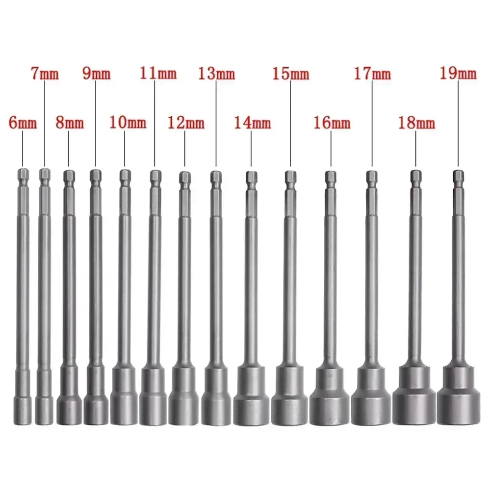 1PC 150mm Long 6mm-19mm Screw Metric Driver Tool Set Adapter Drill Bit 5 To 13mm Hexagonal Shank Hex Nut Socket Screw Tool