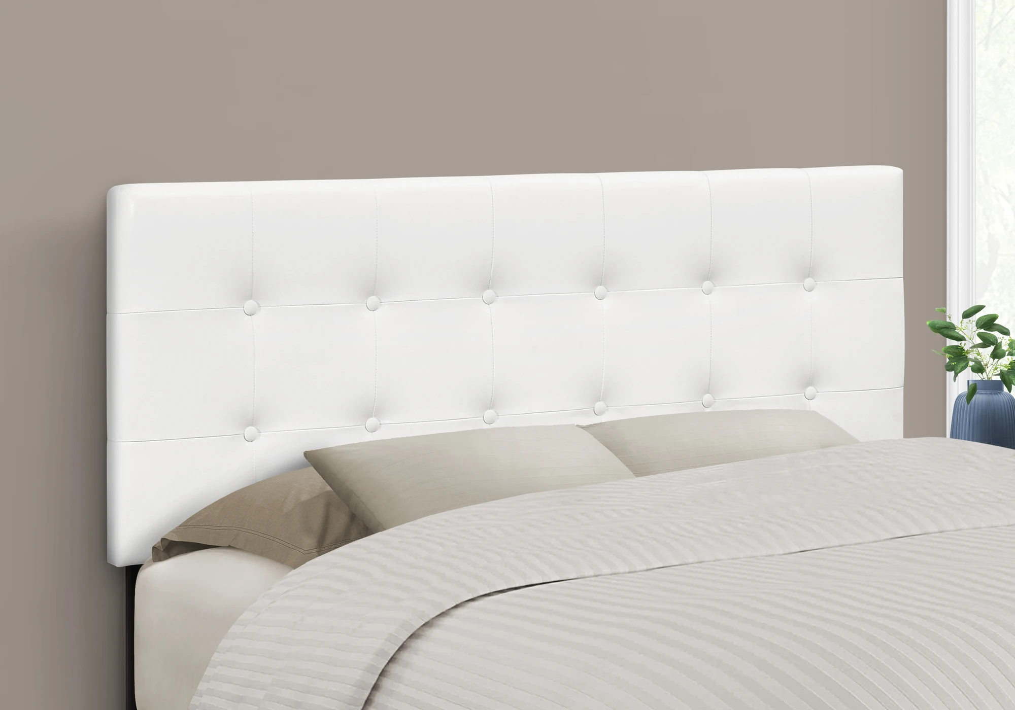 Bed, Headboard Only, Full Size, Bedroom, Upholstered, White Leather Look, Transitional