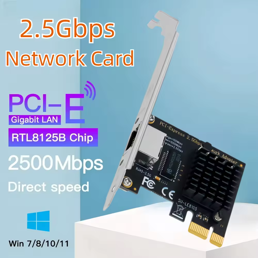 2500Mbps PCI-E To RJ45 Network Card RTL8125B Chip 100/1000Mbps 2.5Gbps Ethernet Wired LAN Controller Adapter For Win7/8/10/11 Похожие на AliExpress