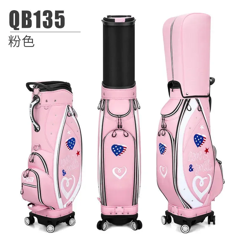 

PGM Сумка для гольфа Вместительная сумка для стойки для гольфа Водонепроницаемая нейлоновая четырехколесная стандартная сумка Женская тихая и износостойкая фиксация 13 клюшек