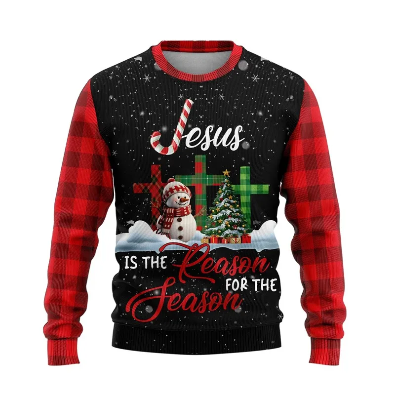 

2026 Fashion New Ugly Christmas Men's Sweater Creative Design Trendy Men's Top Pullover Round Neck Christmas Elements