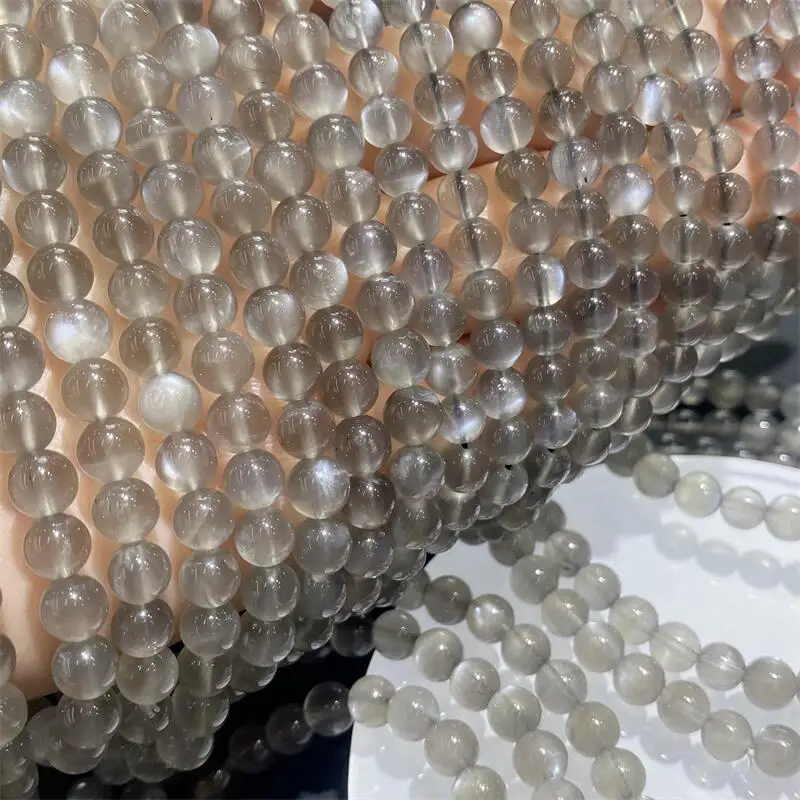 5/6 مللي متر الفضة الطبيعية القمر حجر الثلاثي دائرة سوار شفاء الأحجار الكريمة الخرز المستديرة مجوهرات زوجين هدية عيد 1 قطعة