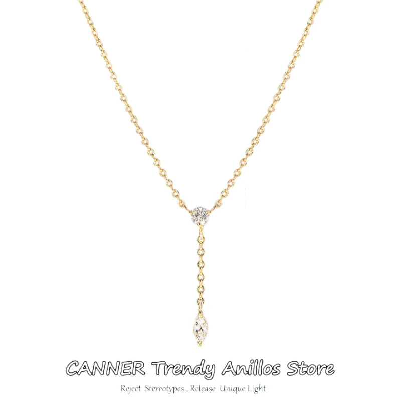 

CANNER 925 Sterling Silver Necklace Crystal Pendant Necklace For Women Classic Y Shape Rhinestone Choker Necklaces Wedding Jewel