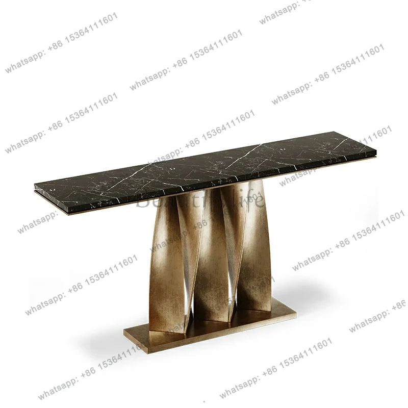 Italian light luxury marble entrance table against the wall table modern simple high-end stainless steel entrance table