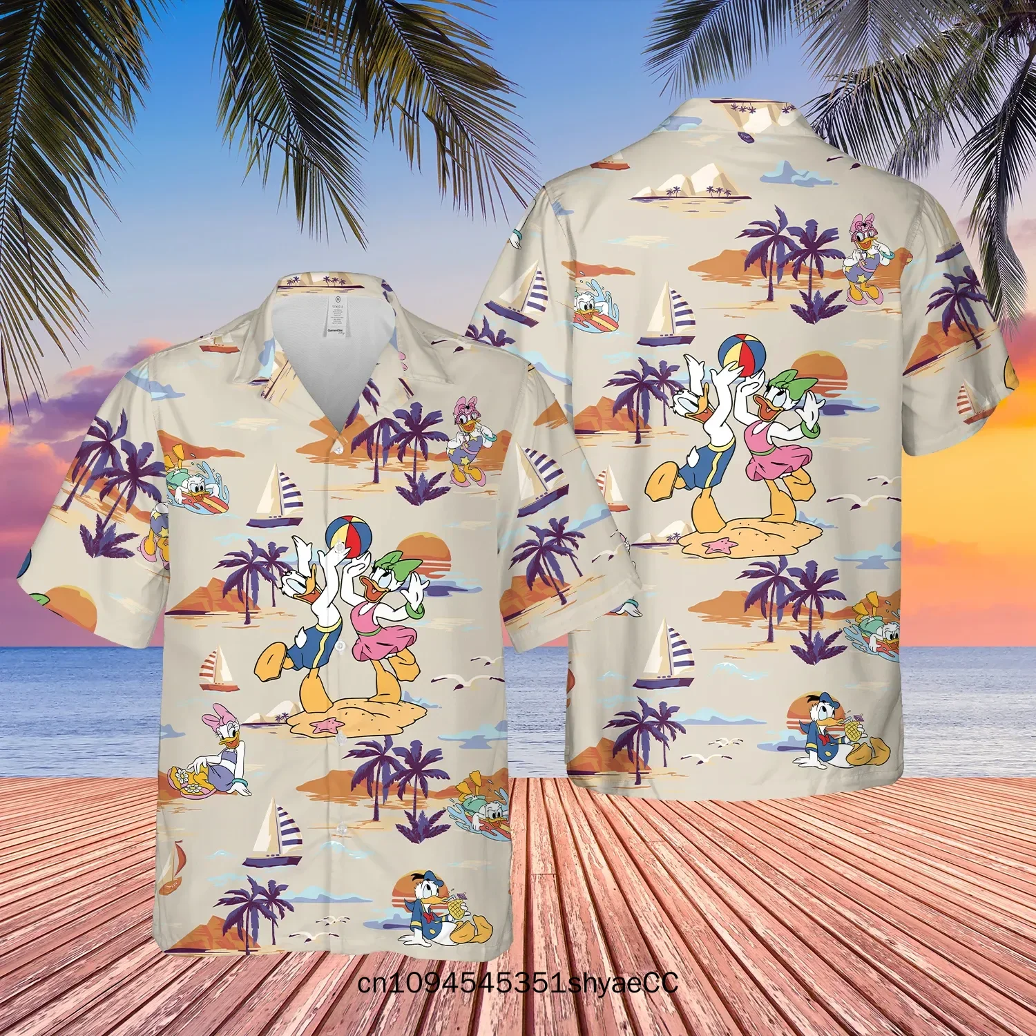 Donald Duck Hawaiian Shirts Men's Short Sleeve Tops Disney Hawaiian Shirt Casual Beach Short Sleeve Vintage Button Down Shirt