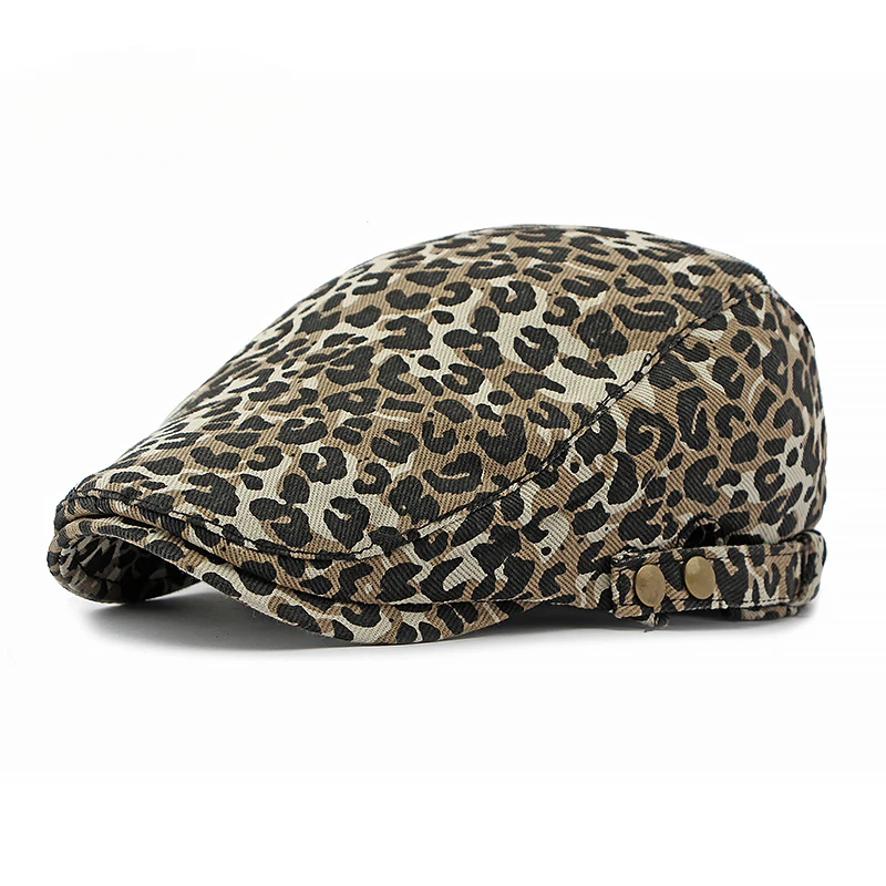 Vintage British Inspired Leopard Beret For Women Fashionable Adjustable Strap Hat
