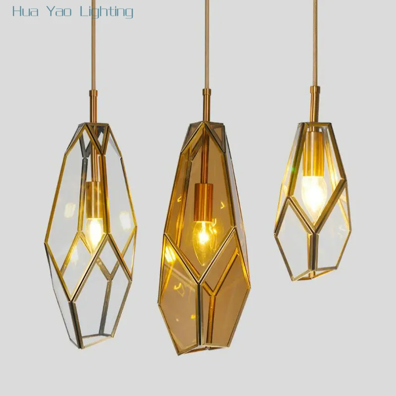 Bar 1 pcs art deco diamond pendant lamp for dining room Balcony Entrance Restaurant Glass Pendant Lights E27 Luminaire Suspendu