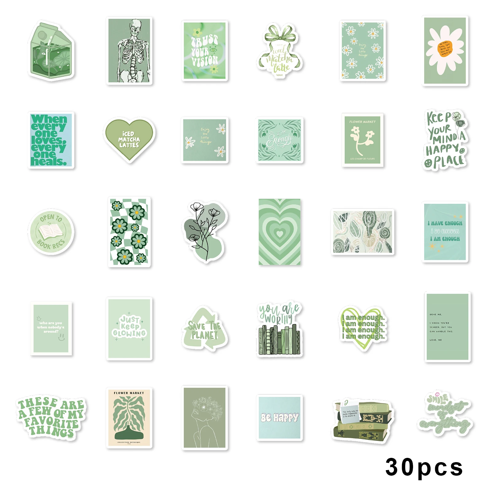 46pcs Green Mood Theme Graffiti Stickers Decorated Notebook Water Cup Diary Suitcase Guitar Classic Toy Scrapbook DIY Decals