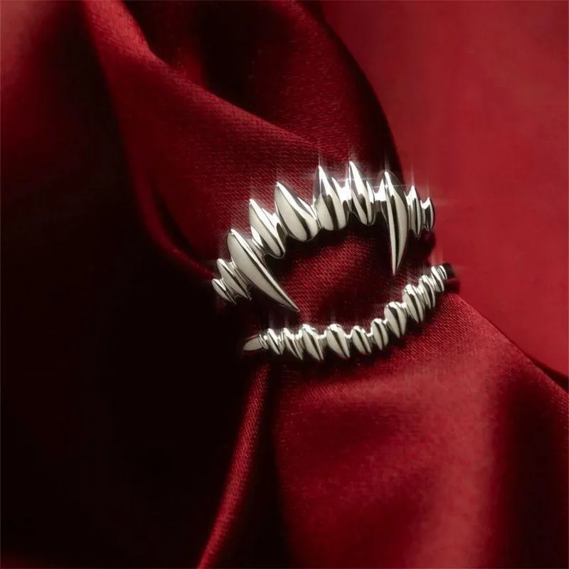 Hot Sale Trend Punk Black Live Mouth Articulated Ring Dark Vanguard Party Gift Gothic Vintage Ring Women's Jewelry Gift