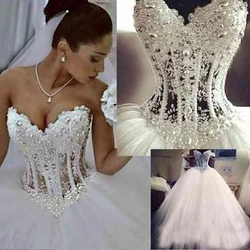 ZJ9010 vestidos de novia acampanados personalizados para mujer, vestido de novia de princesa Vintage con perlas y escote en forma de corazón 2024