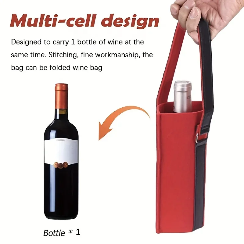 1 Piece Wine Bottle Tote Bag, Felt Material Reusable Beverage Portable Wine Holder, 1 Slot/2 Slot Large Capacity Storage Bag