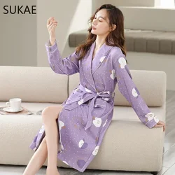 SUKAE M-4XL Women Bathrobe Autumn Spring Cotton Sleepwear Shawl Collar Lady Robe Nightwear Kimono Luxury Cardgian Robes for Girl