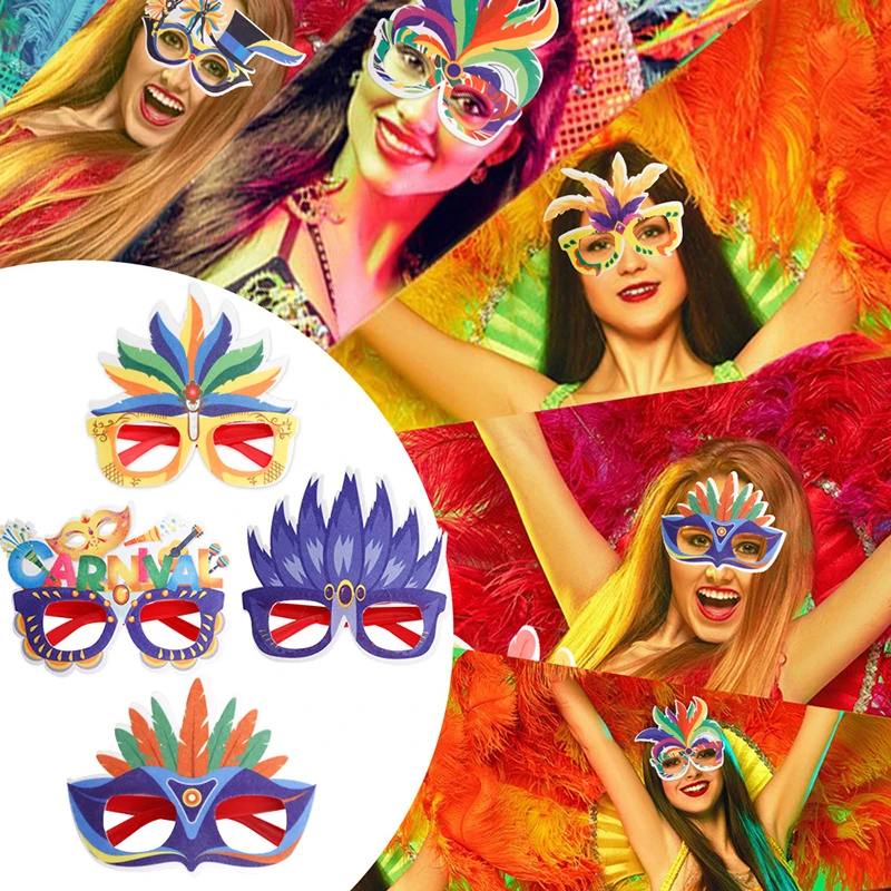 Brazil Carnival Party Decorations Colorful Non Woven Feather Glasses Party Photograph Props Birthday Decoration Mardi Gras Decor