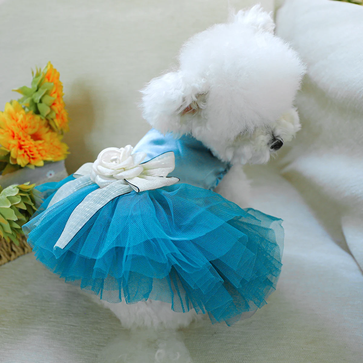 1PC Pet Clothing Cat Spring/Summer Blue Tank Top Bow Princess Dress Traction Buckle Suitable for Small and Medium sized Dogs