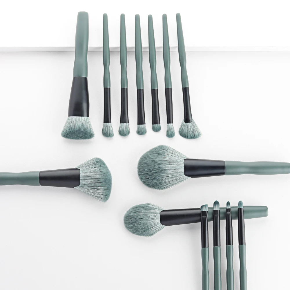 14Pcs Soft Makeup Brushes Set Green Cosmetic Foundation Powder Blush EyeShadow Lip Blend Make Up Brush Tool Kit