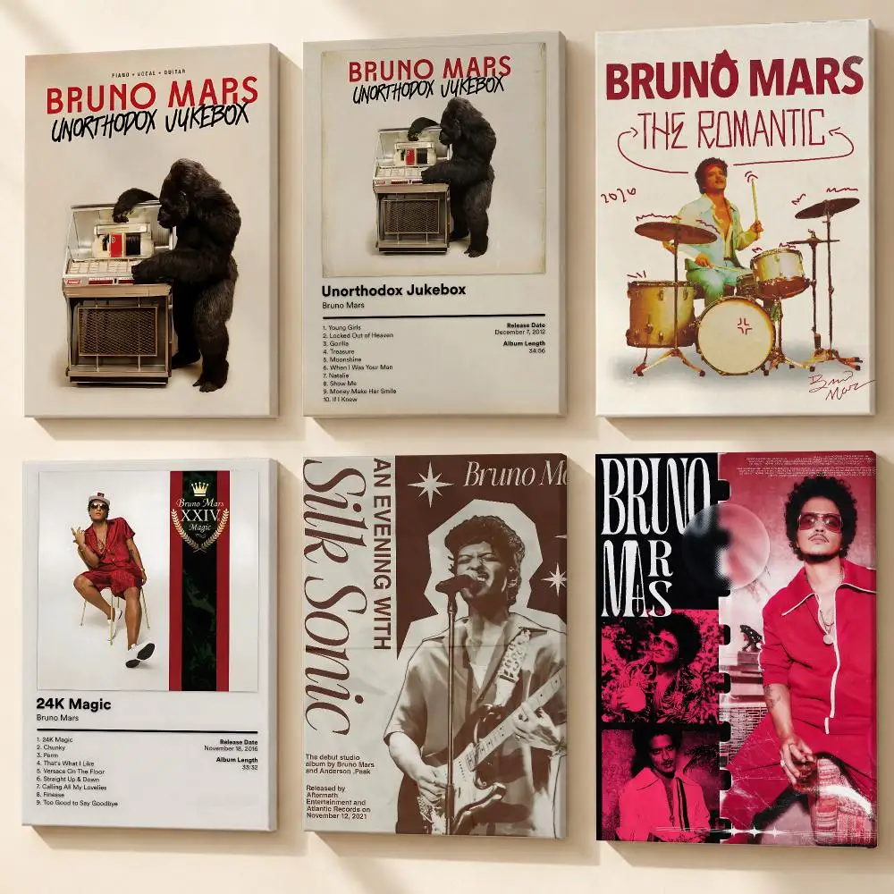 B-Bruno Mars Album Cover Framed Wall Painting Canvas Poster Wooden Stretcher Frame Inner Frame Kit for Wall Art Painting