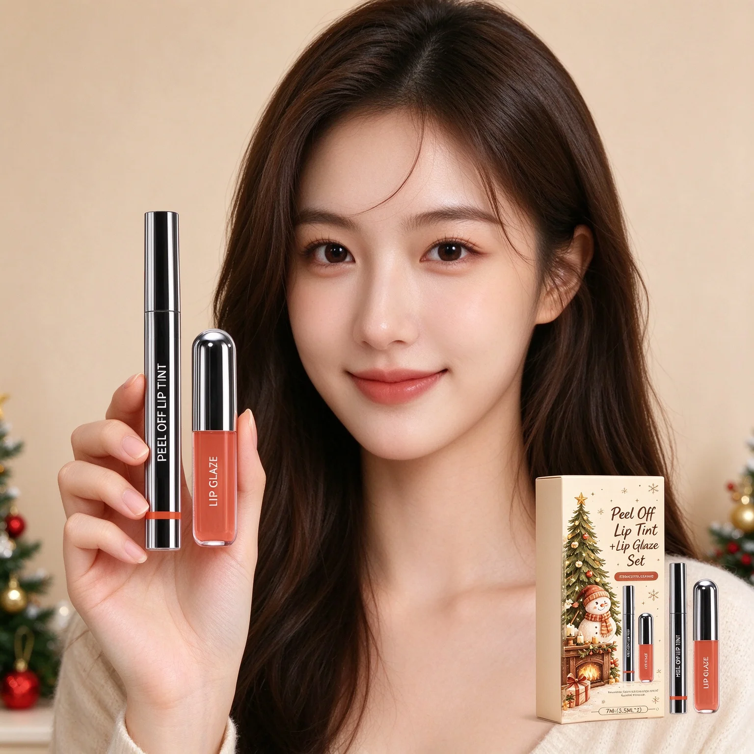 Christmas Waterproof Peel off Lip Glaze Stain Reveal Long Lasting Christmas Gift Plump 3D Glossy Lip Look Peel off Lip Tint 7ml