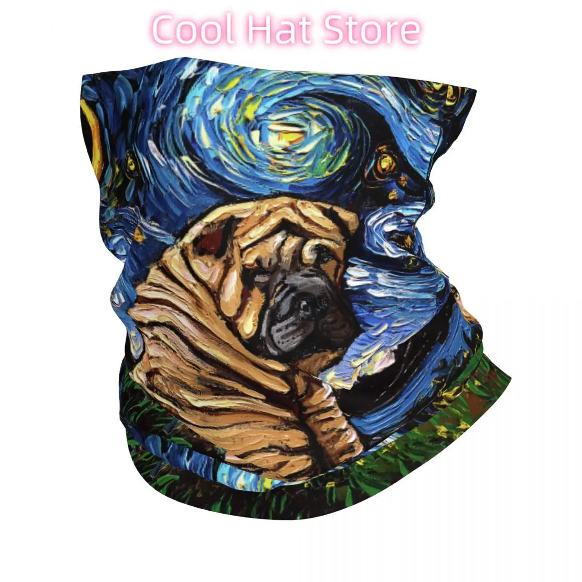 

Custom Starry Night Sharpei Bandana Neck Gaiter Windproof Face Scarf Cover Men Women Shar Pei Dog Headband Tube Balaclava