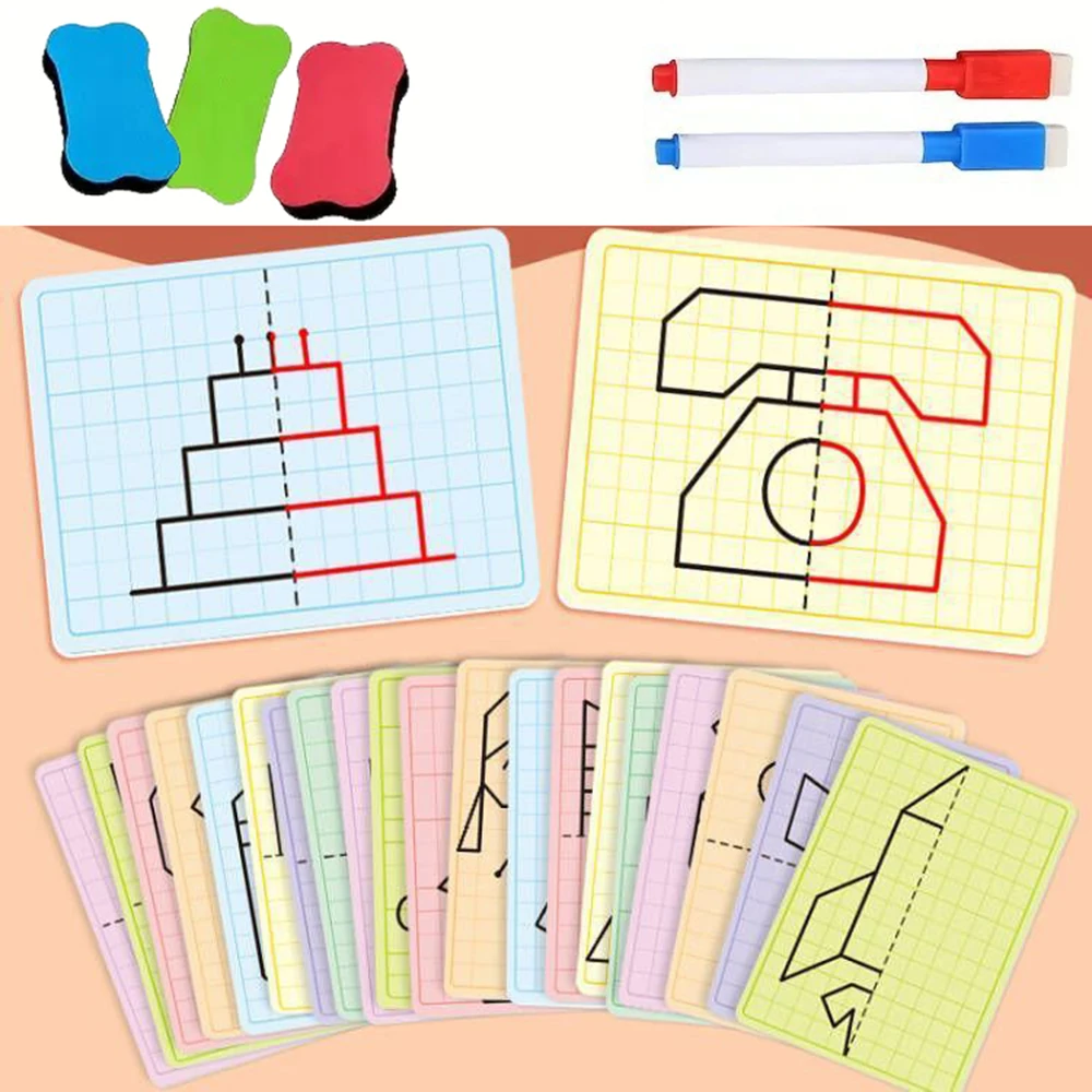 Fine Motor Skill Write Puzzle Lattice Symmetrical Drawing Toys for Kids Wipe Pen Control Training Set Children Painting Cards