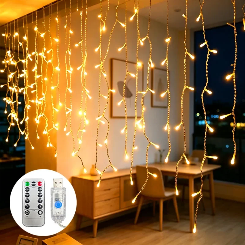 Christmas indoor icicle string lights, USB-powered fairy lights, Christmas decoration, festive party home decor