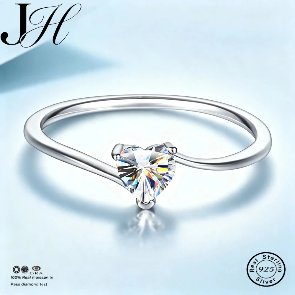 JH Moissanite 925 Silver Ring For Women D Color Shining Moissanite Gemstone Engagement Ring Fine Jewelry Lab Diamond Heart