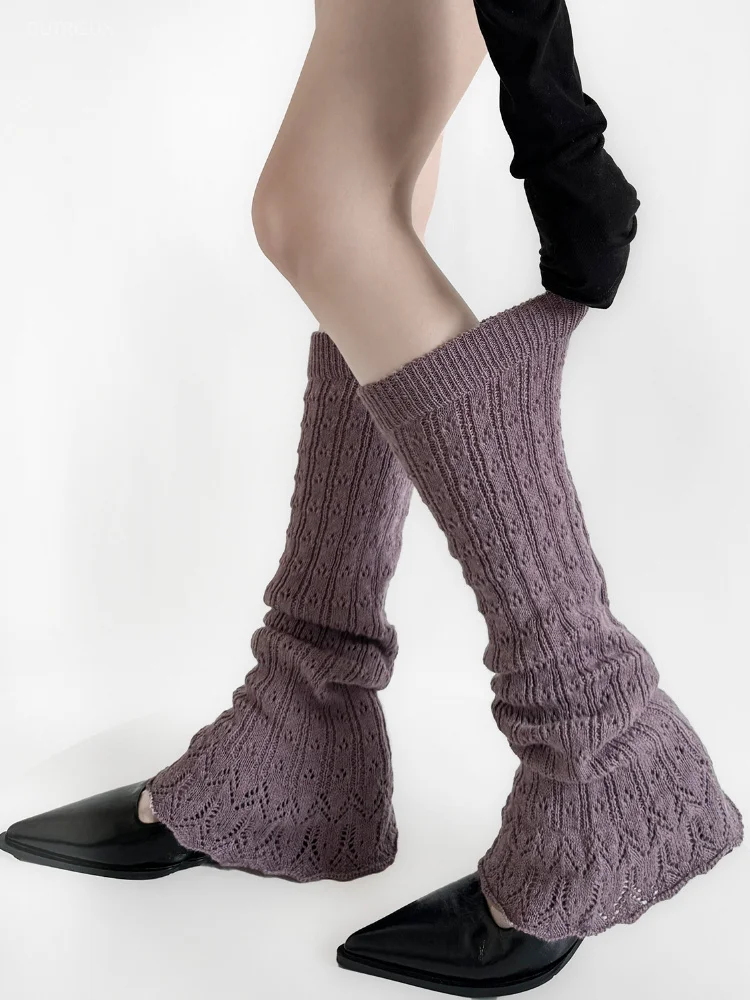 2026 Spring Y2k Aesthetic Casual Solid Flare Leg Warmers Socks Women Girls Hollow Out Knee High Boots Cover Streetwear Gothi