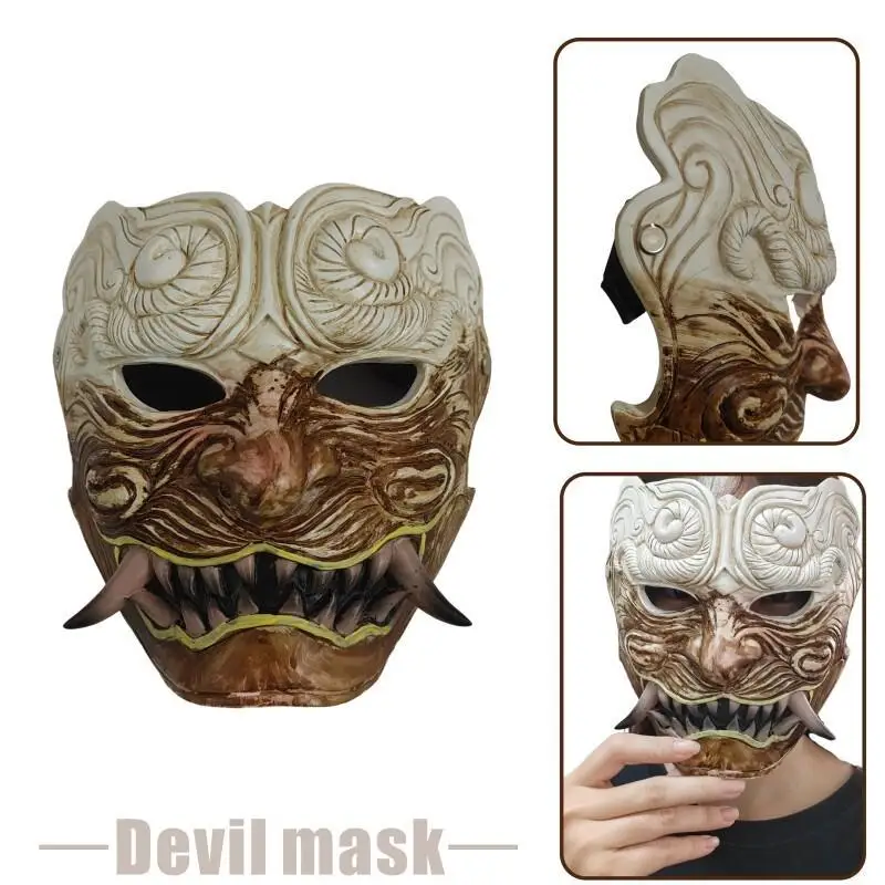 

Halloween Japanese Samurai Oni Demon Mask Full Face Horror Cosplay Prop Resin Game Party Accessory Terror Warrior Mask for Adult