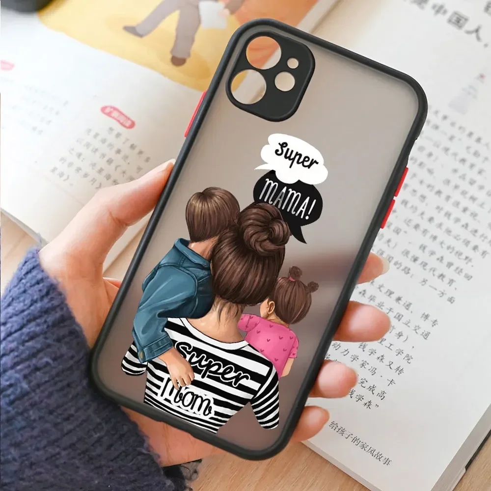 Fashion Super Mama Mom Dad Phone Case for IPhone 15 14 13 12 11 Pro MAX Mini XR XS Max 7 8Plus SE Baby Boy Girl Hard Matte Cover