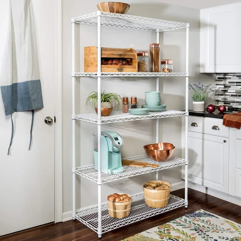 5-Tier Heavy-Duty Adjustable Shelving Unit with 800-lb Shelf Capacity, White SHF-09363 White