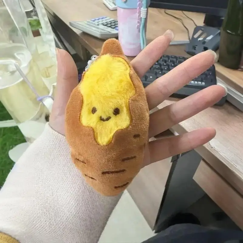 Lifelike Roasted Sweet Potato Plush Keychain Soft Simulated Food Stuffed Pendant for Handbag Kids Birthday Gift