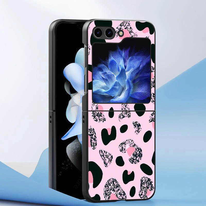 Coque rigide brillante à imprimé léopard pour Samsung Galaxy ZFlip6 Z Flip 7 6 5 4 3 ZFlip3 ZFlip7 FE ZFlip4 ZFlip5