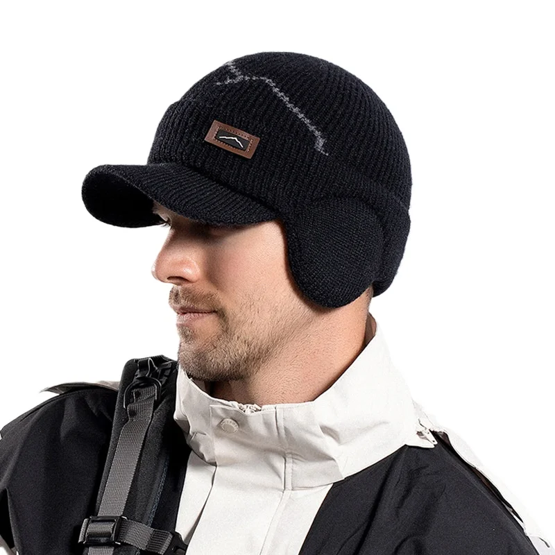 

Men's Thermal Cycling Cap with Ear Flaps Winter Fleece Lined Knit Hat for Cold Weather Outdoor Bike Riding