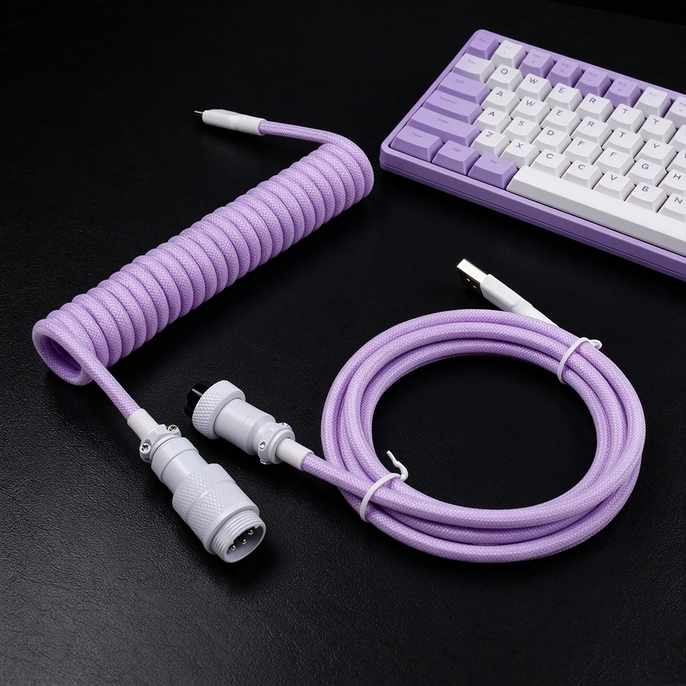 Type C To USB-A Mechanical Coiled Keyboard Cable Detachable Metal Aviator Double Sleeved Wire for Tuzi Mechanical Keyboard