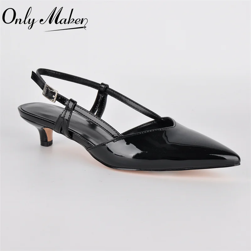 Onlymaker Women Pointed Toe Slingback Ankle Strap Kitten Heels Pumps Low Heel  Elegant Dress Sandals