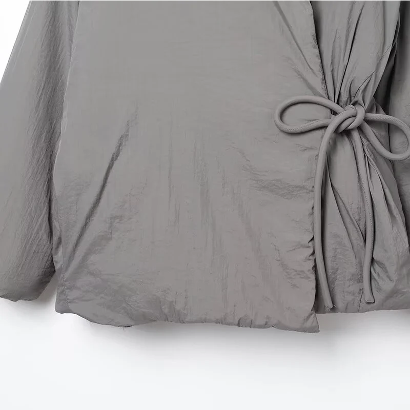 Casual Lace Up Coat Women Cotton V-neck Luxury Pocket 2025 Autumn Thick Jackets Female Chic Street Casual Outwear Tops ﻿