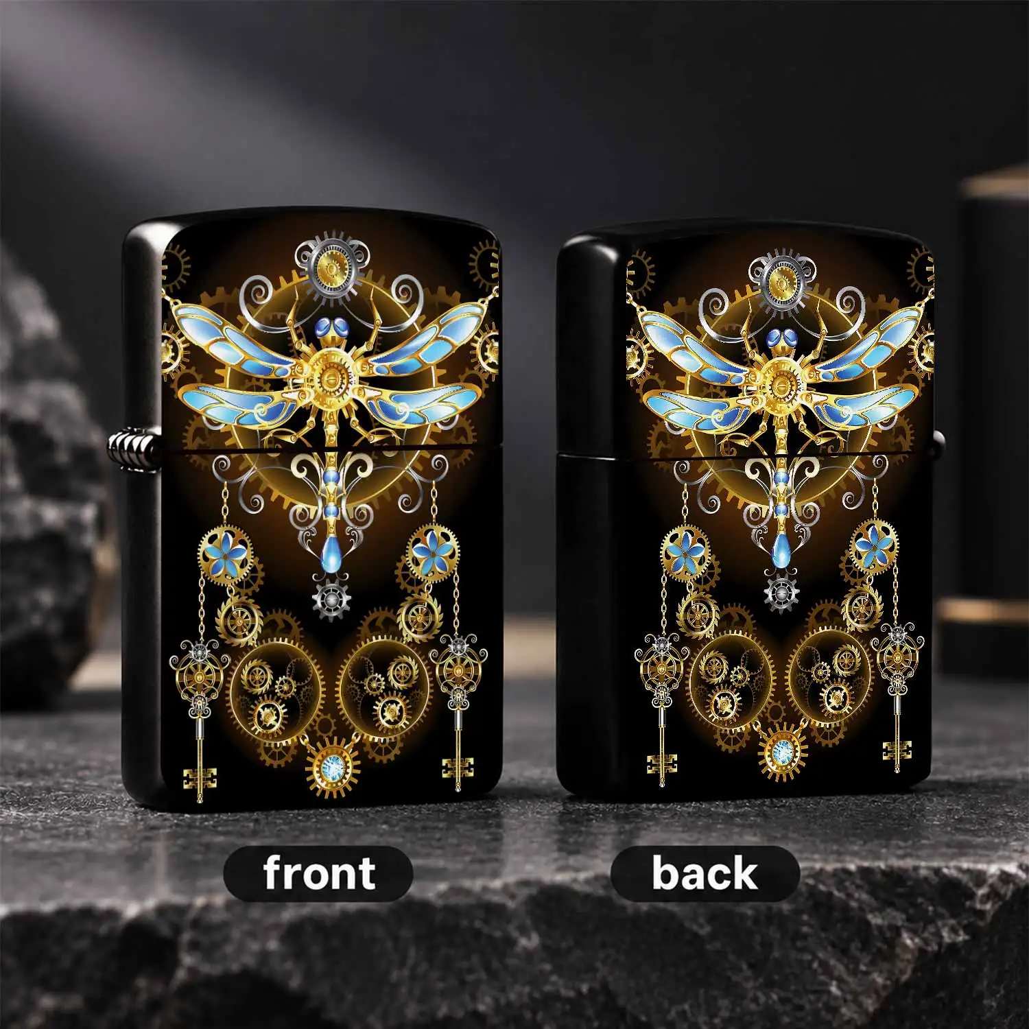 Steampunk Dragonfly Gear Pattern Lighter, Exquisite Artistic Printed Portable Igniter, Stylish Unique Daily Accessory, Ideal For Gifting And Various Scenarios, Decorative Trendy Item With Retro Aesthetic Vibe A Humorous And Interesting Ligh