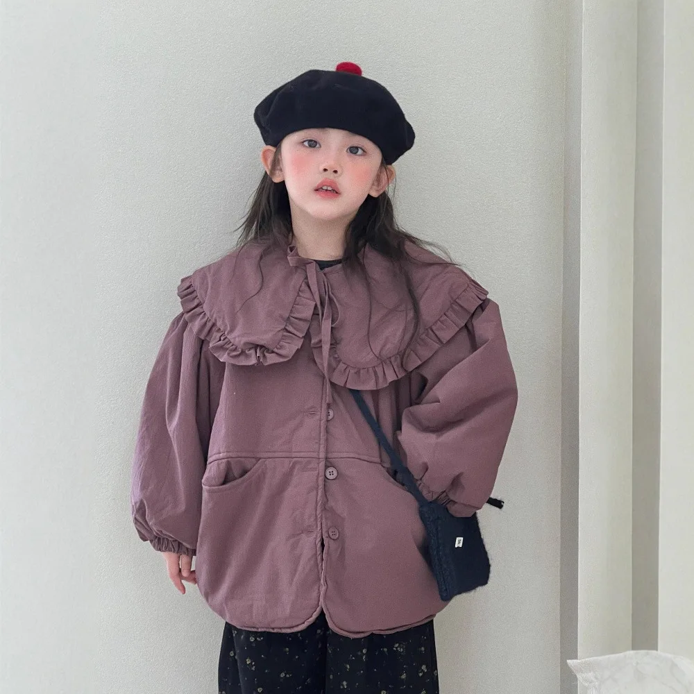 Girls Set 2025 Winter New Product Korean Version Lapel Design Feeling Warm Short Jacket with Floral and Fluffy Pants Sweet Cute