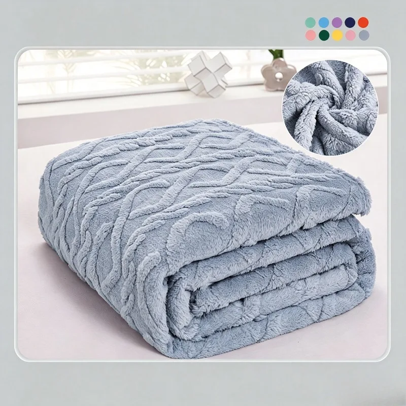 Super Soft Solid Color Coral Fleece Blanket Embossed Plush Shawl Warm Throw Blanket Bedroom Living Room Sofa Couch Multi-purpose