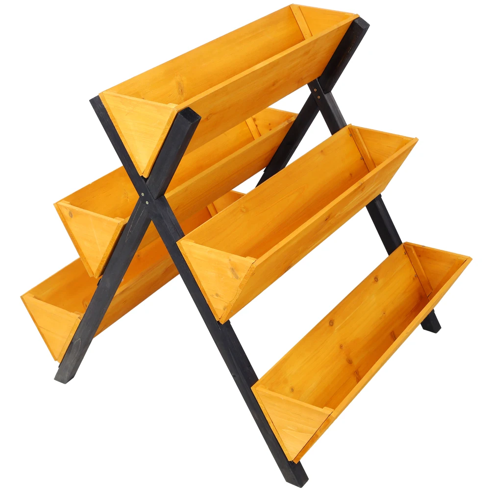 3段木製垂直レイズドガーデンベッド脚付き、ブラウンプランターレイズドベッドキット花ハーブ野菜用