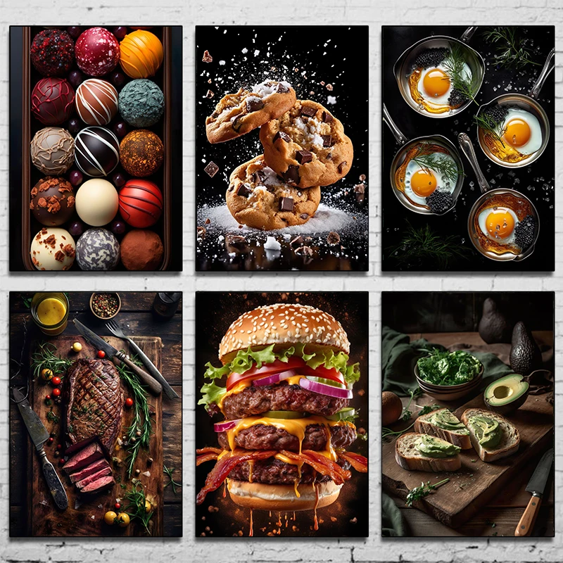 1PC--Food Artwork poster Chocolate Avocado Cotton Biscuits Canvas Printing Wall Art Decoration Hanging Painting Home Room Dec