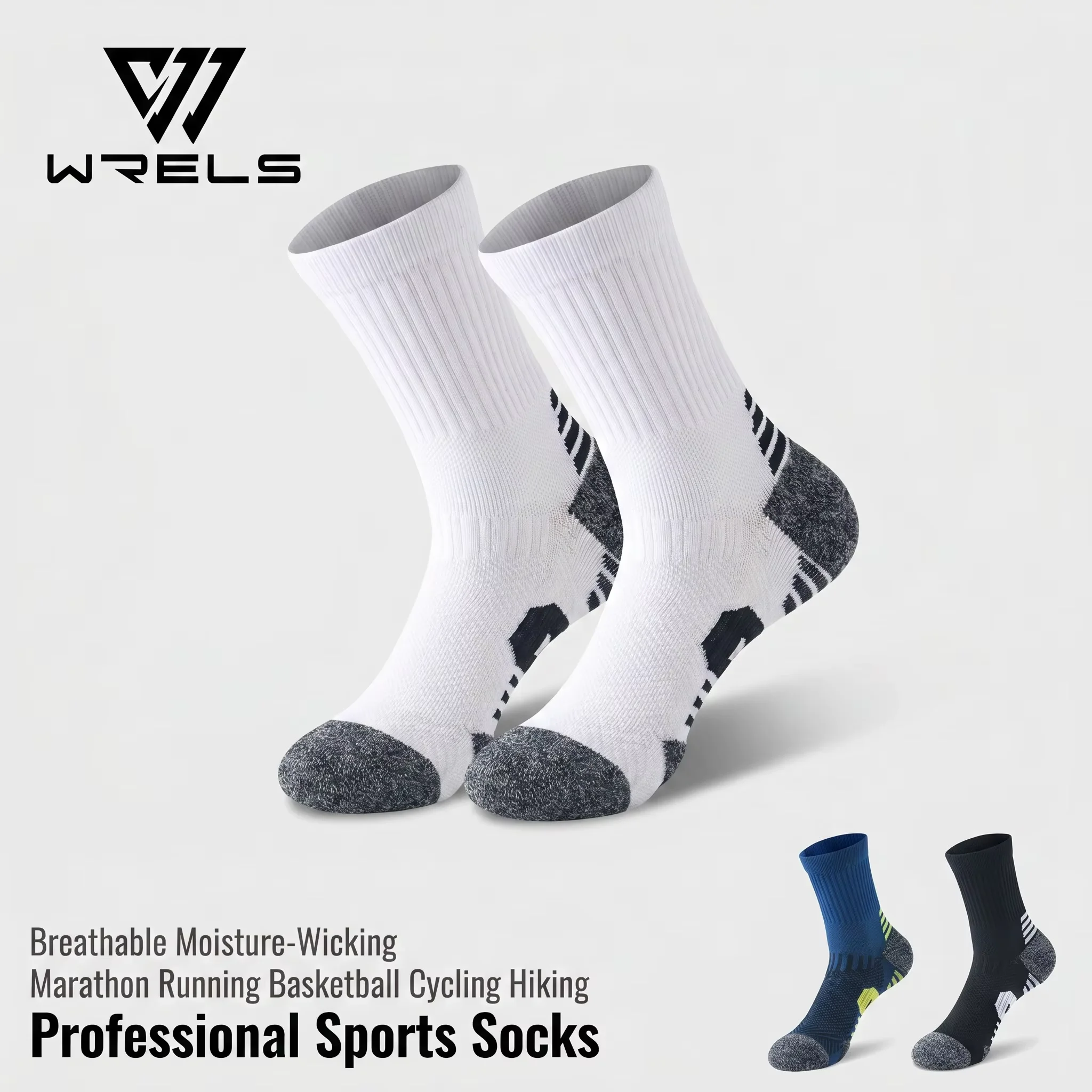 WRELS 1/2/3 Pairs Basketball Socks Thick Cushioned Crew Socks Anti Slip Arch Support Men Women Moisture Wicking Athletic Socks