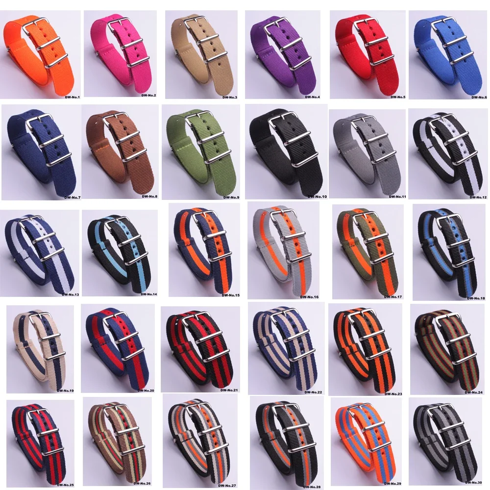 Moda pulseira de relógio listra substituição das mulheres dos homens pulseira de relógio de náilon com fivela de pino de prata 18mm 20mm 22mm 24mm pulseira de liberação rápida